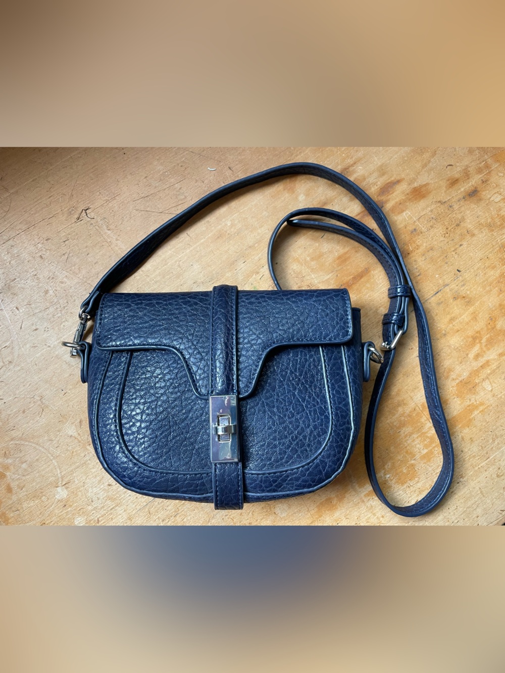 URBAN EXPRESSIONS Rory Crossbody Saddle Bag in Navy vegan leather